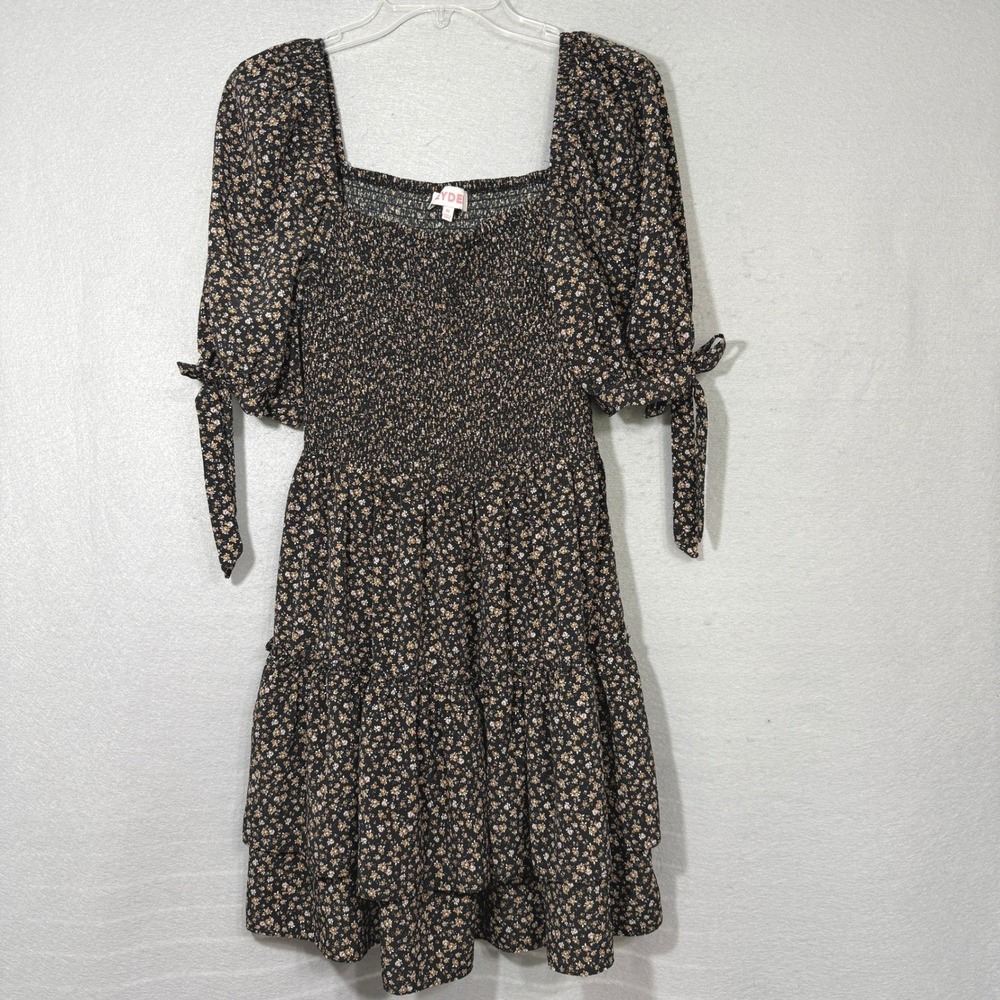 Leyden Smocked Square Neck Women Mini Dress XL Floral Boho Cottage Puff Sleeve